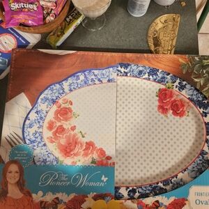 The Pioneer Woman Blue and Red Floral Oval Platter